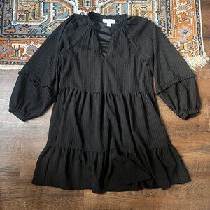 Anthropologie Mare Mare Tiered Anne Balloon Sleeve Ruffle Trim Dress Black S